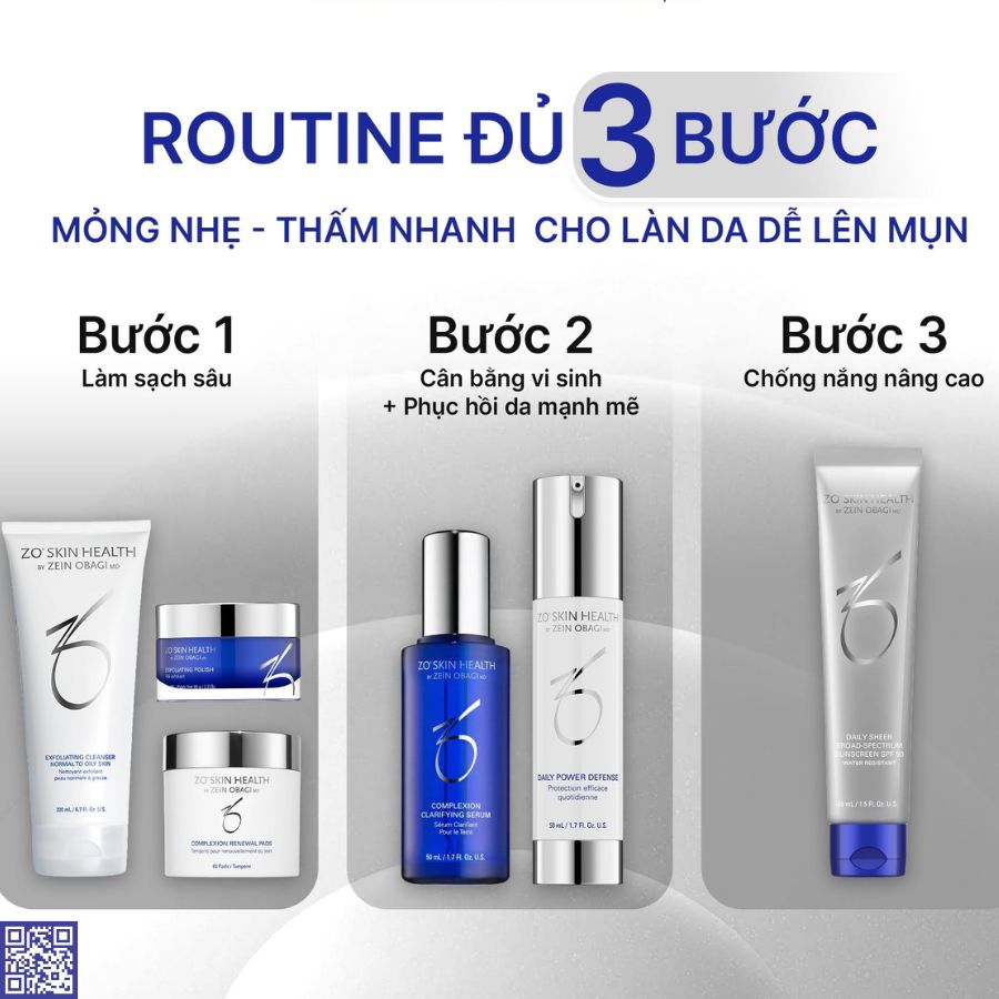 Routine chăm sóc da dầu mụn 3 bước cùng ZO® Skin Health