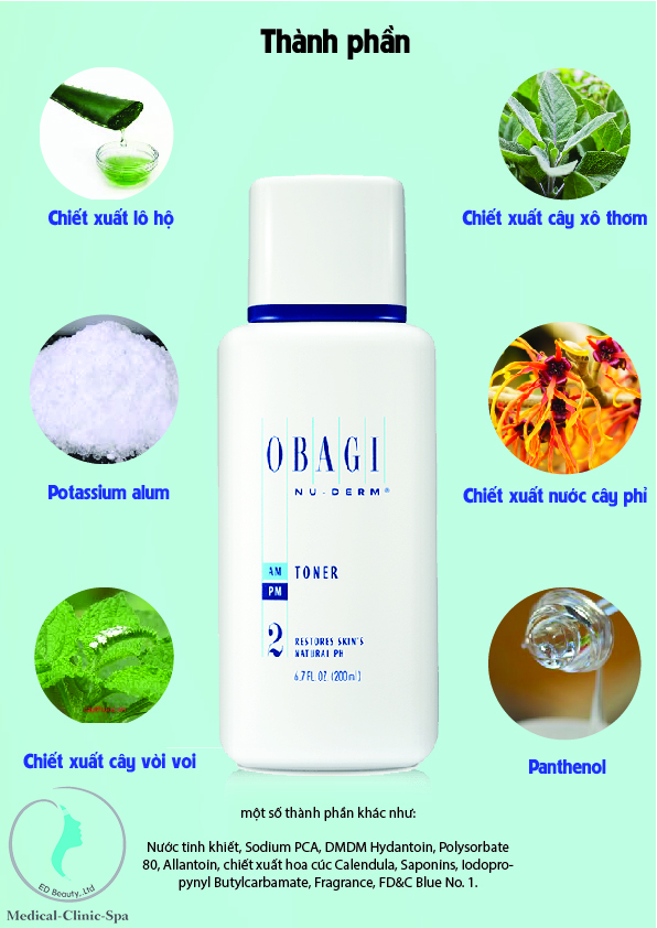 Thành phần Nước hoa hồng Obagi Nu-Derm Toner (200ml):