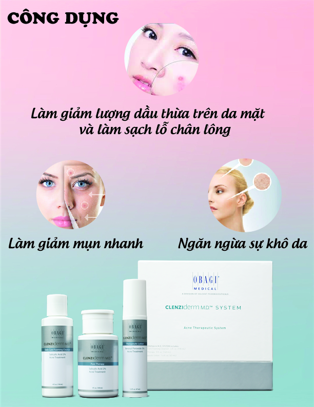 Công dụng nổi bật của Bộ kem trị mụn nhanh chóng Obagi Clenziderm