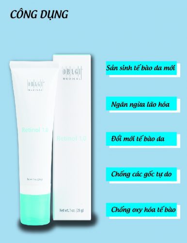 Công dụng Kem cân bằng sắc tố mạnh Obagi Retinol 1.0